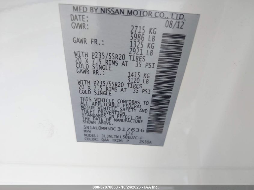 2013 INFINITI JX 5N1AL0MM5DC317636