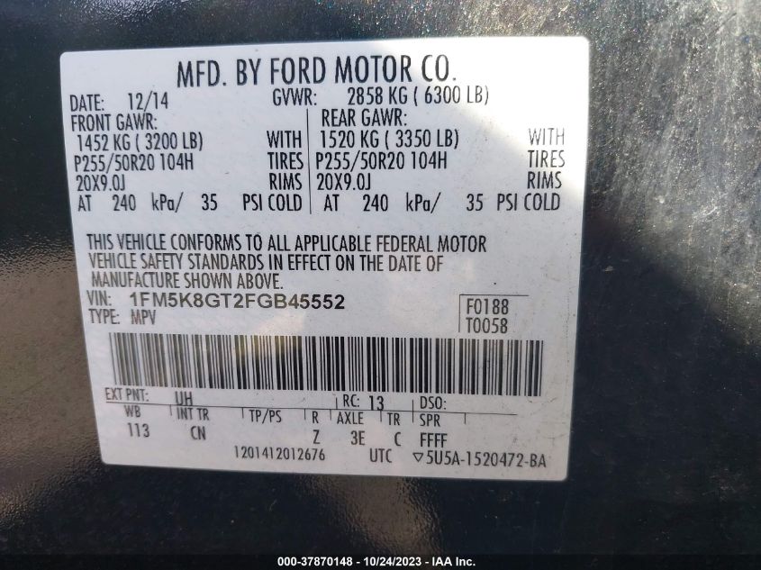 2015 FORD EXPLORER SPORT - 1FM5K8GT2FGB45552