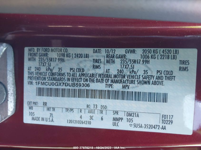 2013 FORD ESCAPE SE - 1FMCU0GX7DUB59306