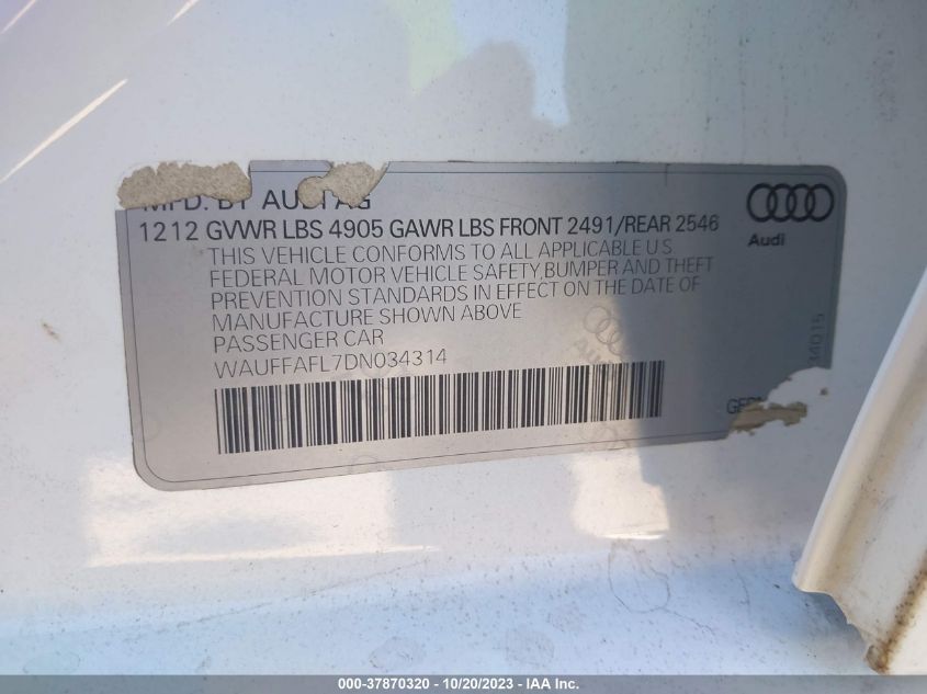 2013 AUDI A4 PREMIUM PLUS - WAUFFAFL7DN034314