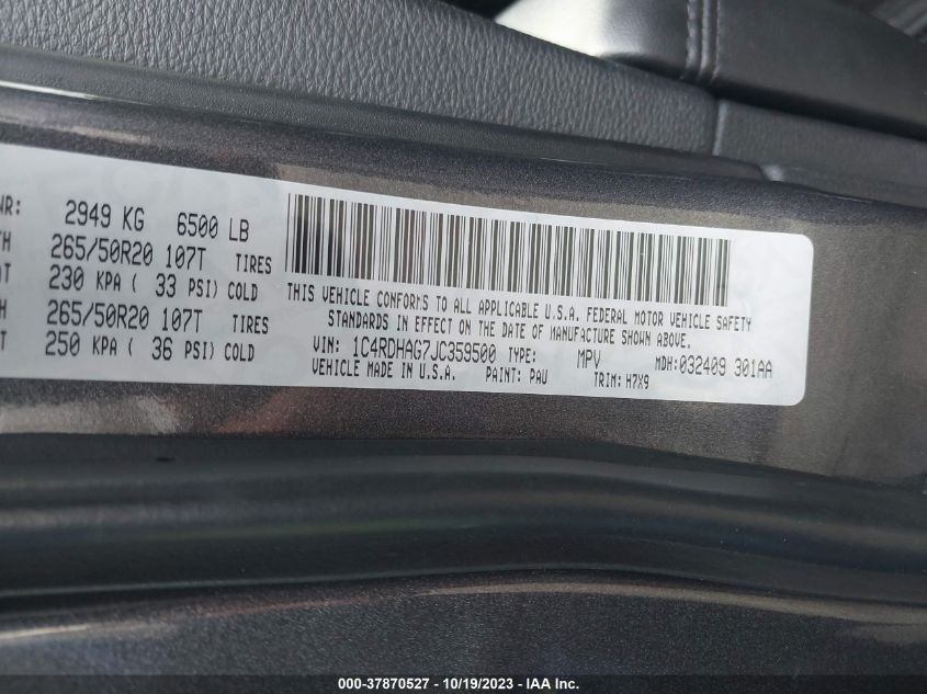2018 DODGE DURANGO SXT - 1C4RDHAG7JC359500