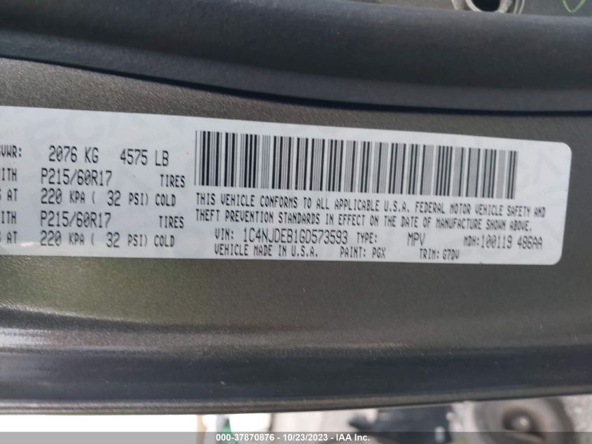 2016 JEEP COMPASS LATITUDE - 1C4NJDEB1GD573593