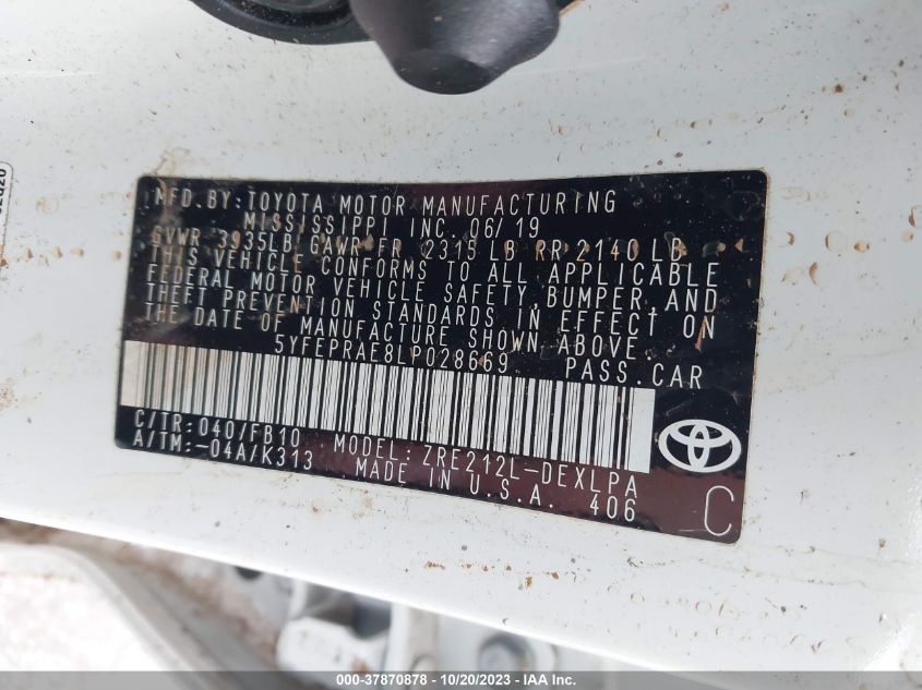 2020 TOYOTA COROLLA LE - 5YFEPRAE8LP028669