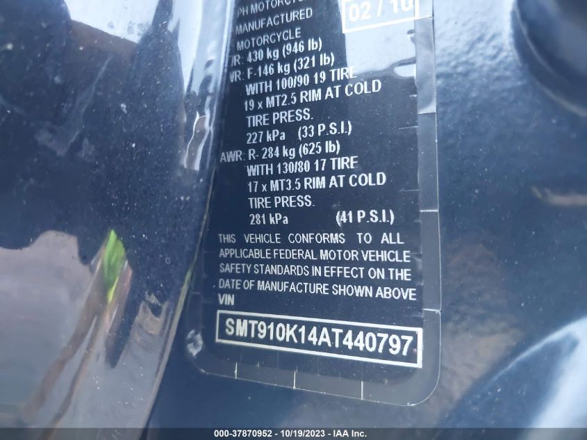 2010 TRIUMPH MOTORCYCLE BONNEVILLE T/100 SMT910K14AT440797
