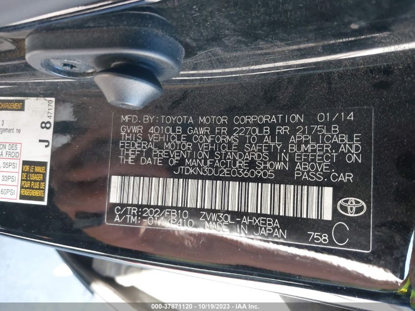 2014 TOYOTA PRIUS FOUR/FIVE/THREE/ONE/TWO - JTDKN3DU2E0360905
