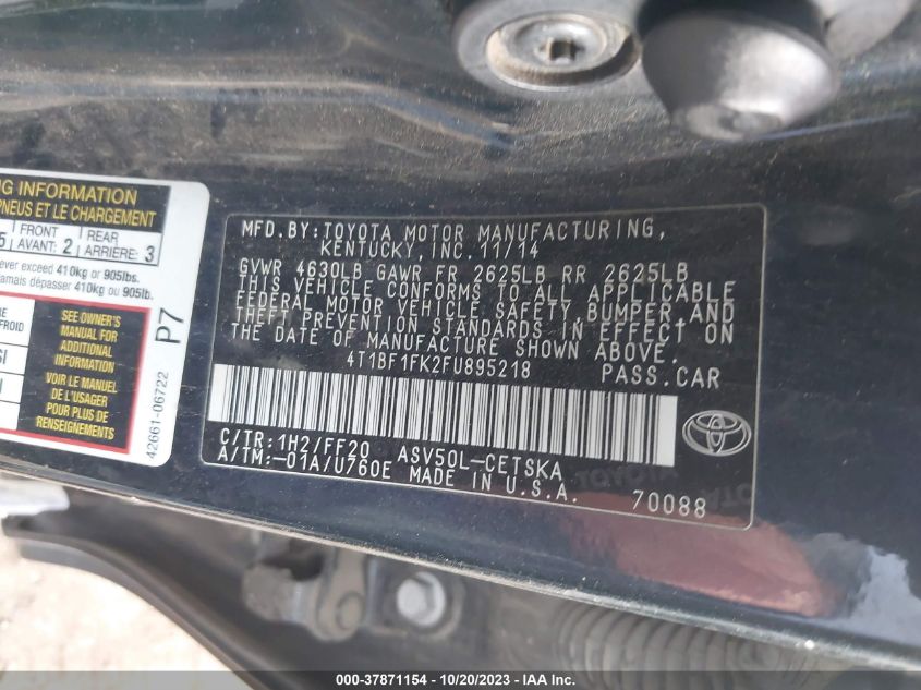 2015 TOYOTA CAMRY XLE/SE/LE/XSE - 4T1BF1FK2FU895218