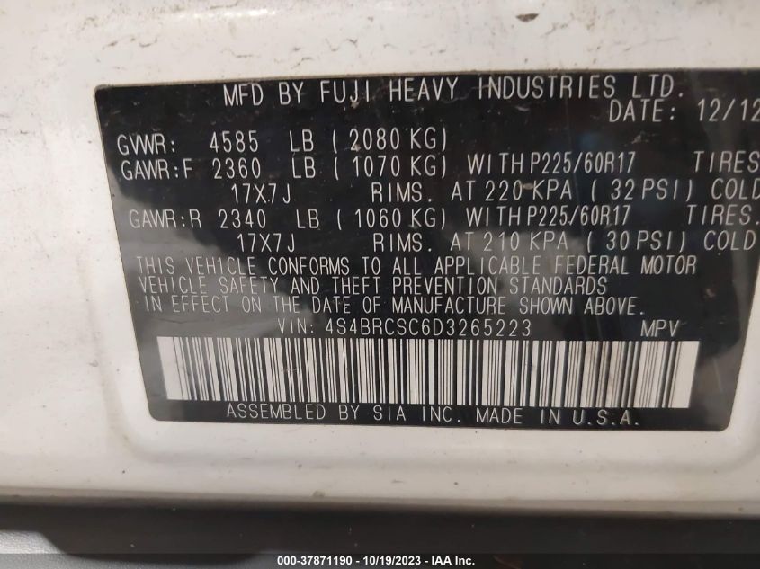 2013 SUBARU OUTBACK 2.5I LIMITED - 4S4BRCSC6D3265223