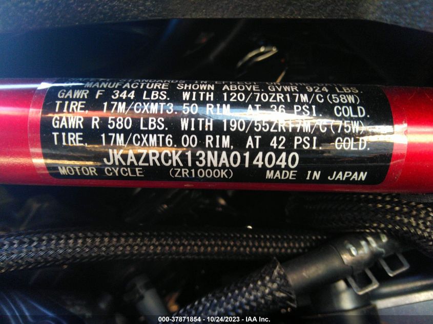 2022 KAWASAKI ZR1000 K - JKAZRCK13NA014040