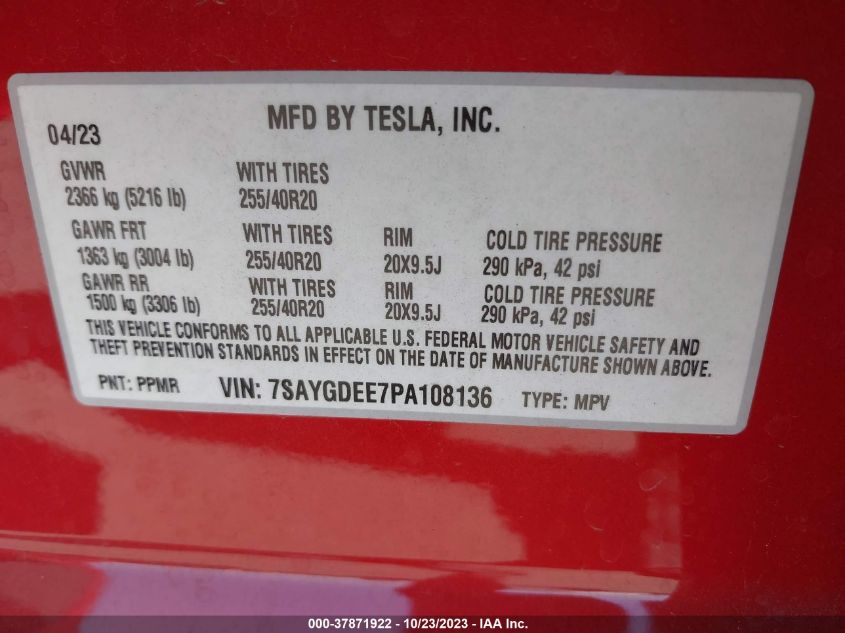 2023 TESLA MODEL Y - 7SAYGDEE7PA108136
