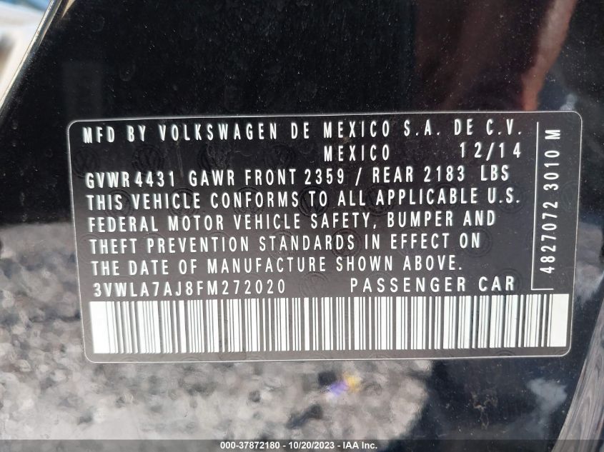 2015 VOLKSWAGEN JETTA SEDAN 2.0L TDI SE 3VWLA7AJ8FM272020