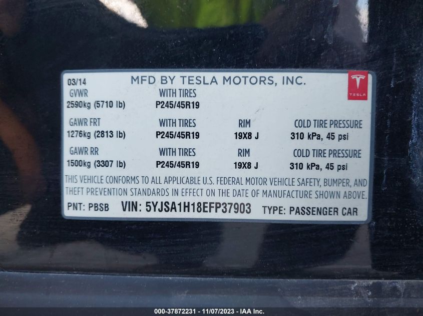 2014 TESLA MODEL S - 5YJSA1H18EFP37903