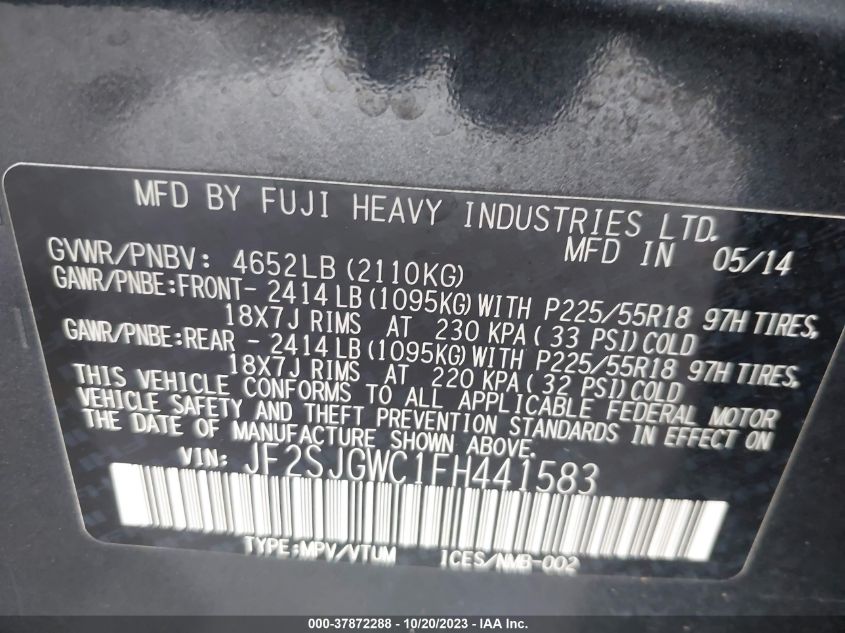 2015 SUBARU FORESTER 2.0XT TOURING - JF2SJGWC1FH441583