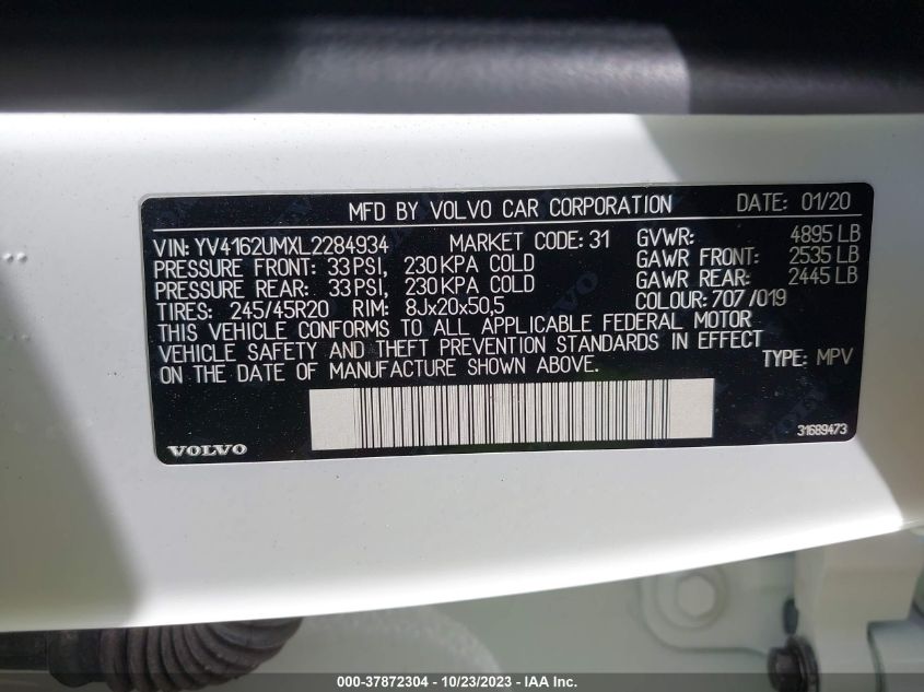 2020 VOLVO XC40 R-DESIGN YV4162UMXL2284934
