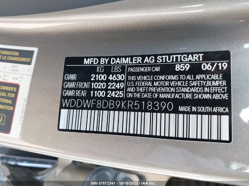 WDDWF8DB9KR518390 Mercedes-Benz C-Class C 300 9