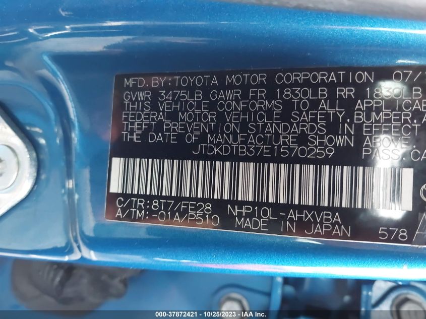 2014 TOYOTA PRIUS C ONE/THREE/TWO/FOUR - JTDKDTB37E1570259