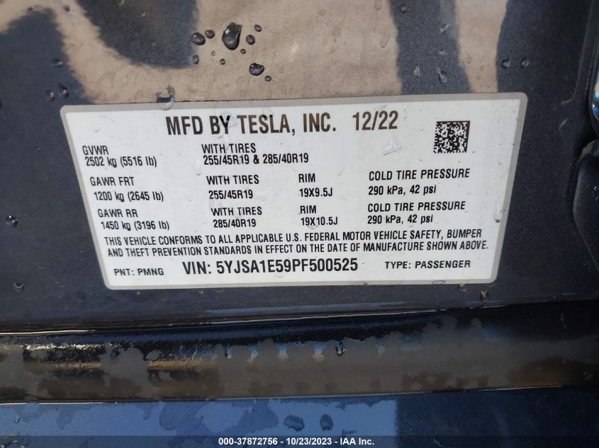 2023 TESLA MODEL S - 5YJSA1E59PF500525