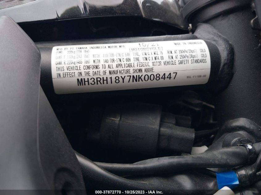 2022 YAMAHA YZFR3 A MH3RH18Y7NK008447