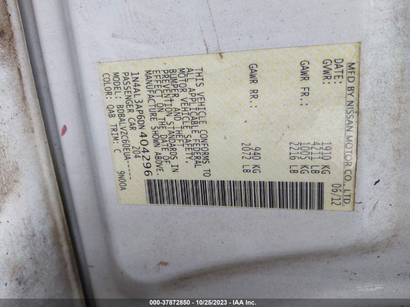 2013 NISSAN ALTIMA 2.5 SL - 1N4AL3AP6DN404296