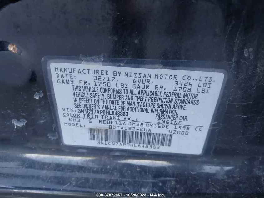 2017 NISSAN VERSA 1.6 SV - 3N1CN7AP0HL848383