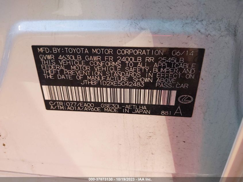 2014 LEXUS IS 250 - JTHBF1D2XE5042483