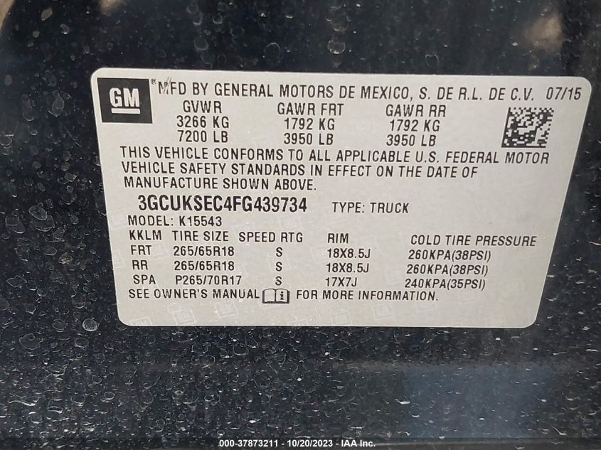 2015 CHEVROLET SILVERADO 1500 LTZ - 3GCUKSEC4FG439734