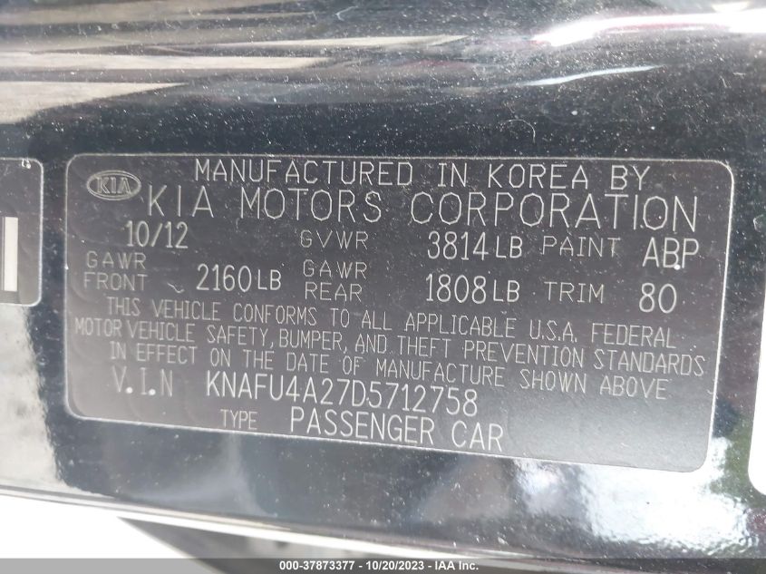 2013 KIA FORTE EX - KNAFU4A27D5712758