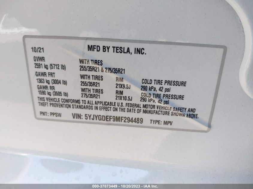 2021 TESLA MODEL Y PERFORMANCE - 5YJYGDEF9MF294489