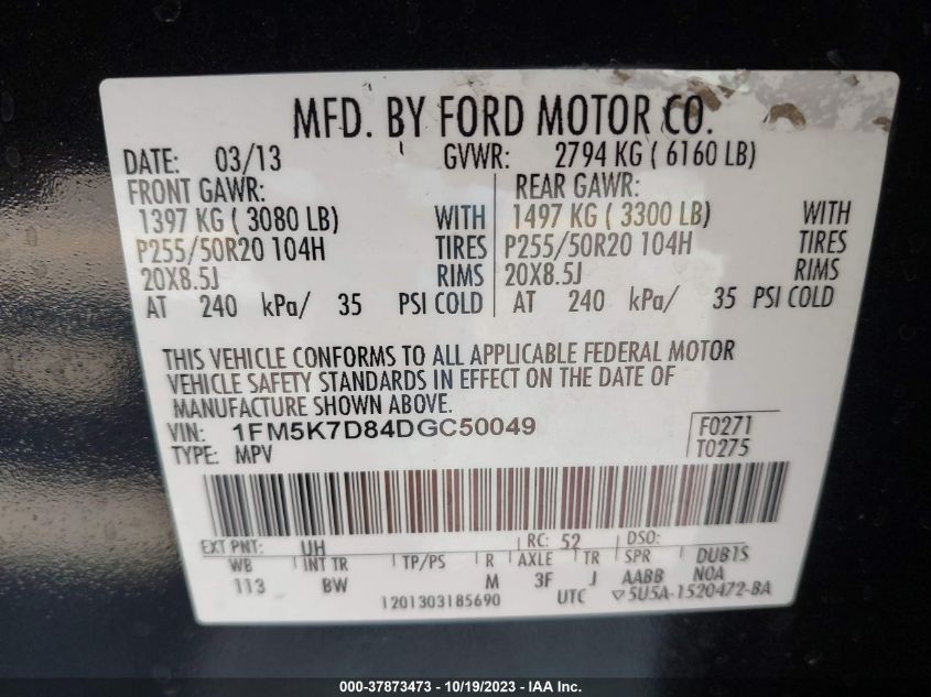 2013 FORD EXPLORER XLT - 1FM5K7D84DGC50049