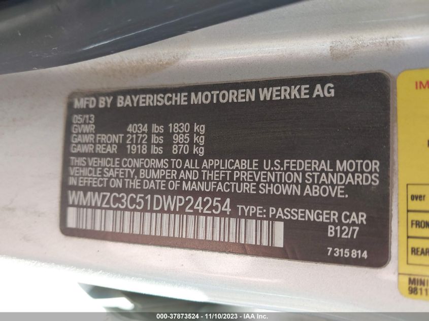 2013 MINI COUNTRYMAN COOPER S WMWZC3C51DWP24254