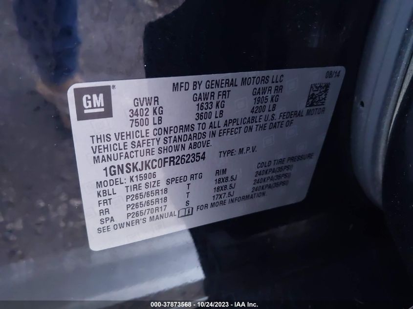 2015 CHEVROLET SUBURBAN 1500 LT 1GNSKJKC0FR262354