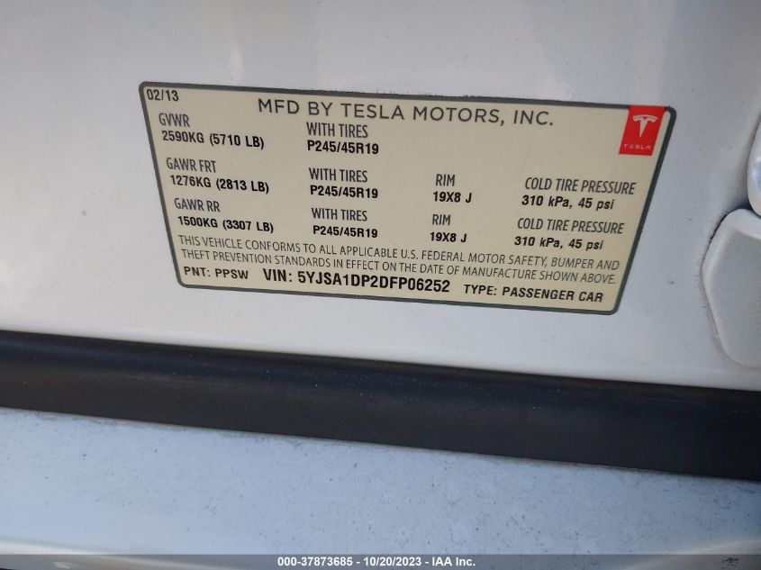 2013 TESLA MODEL S PERFORMANCE - 5YJSA1DP2DFP06252