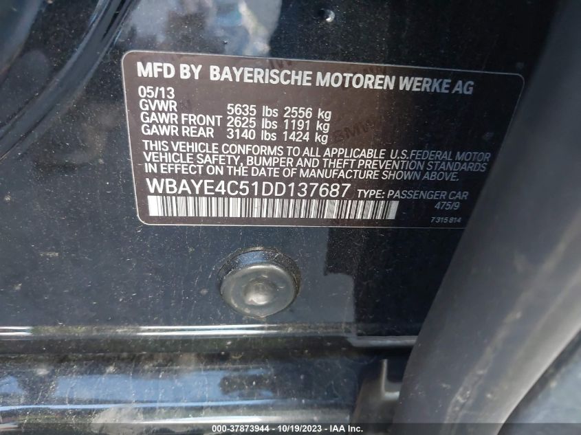 2013 BMW 7 SERIES 740LI WBAYE4C51DD137687
