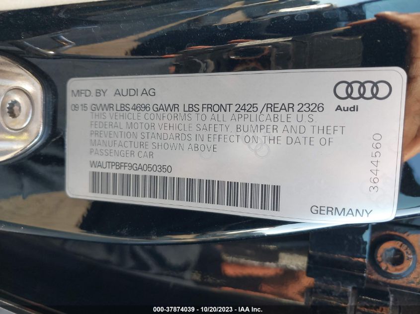 2016 AUDI A3 E-TRON PREMIUM PLUS WAUTPBFF9GA050350