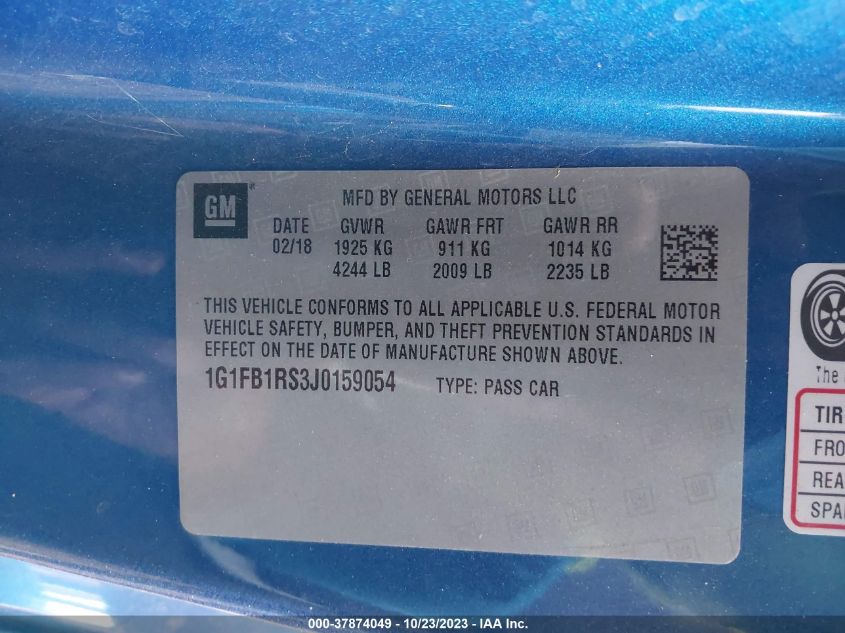 2018 CHEVROLET CAMARO LT - 1G1FB1RS3J0159054
