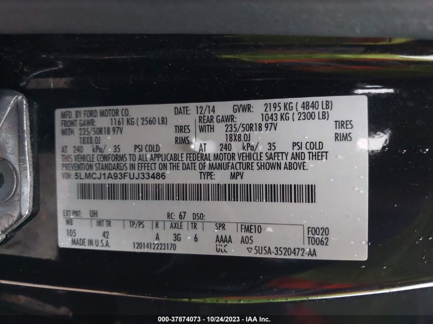 2015 LINCOLN MKC - 5LMCJ1A93FUJ33486
