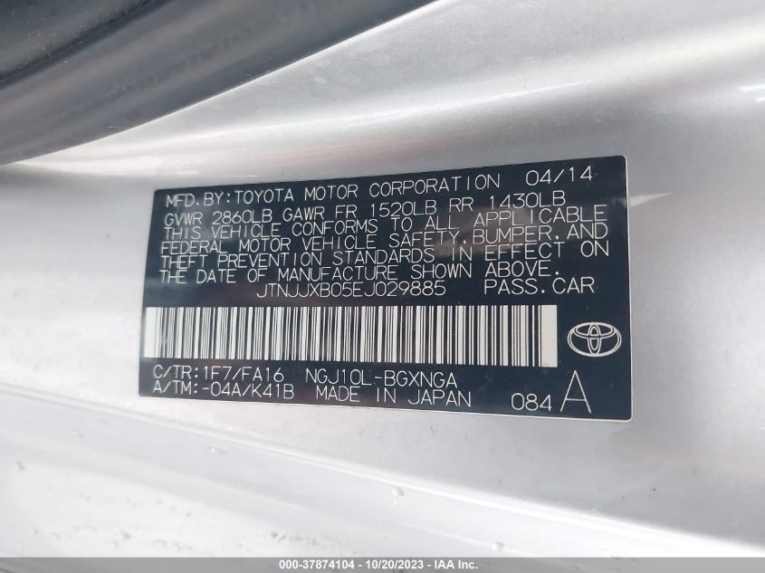 2014 TOYOTA SCION IQ - JTNJJXB05EJ029885