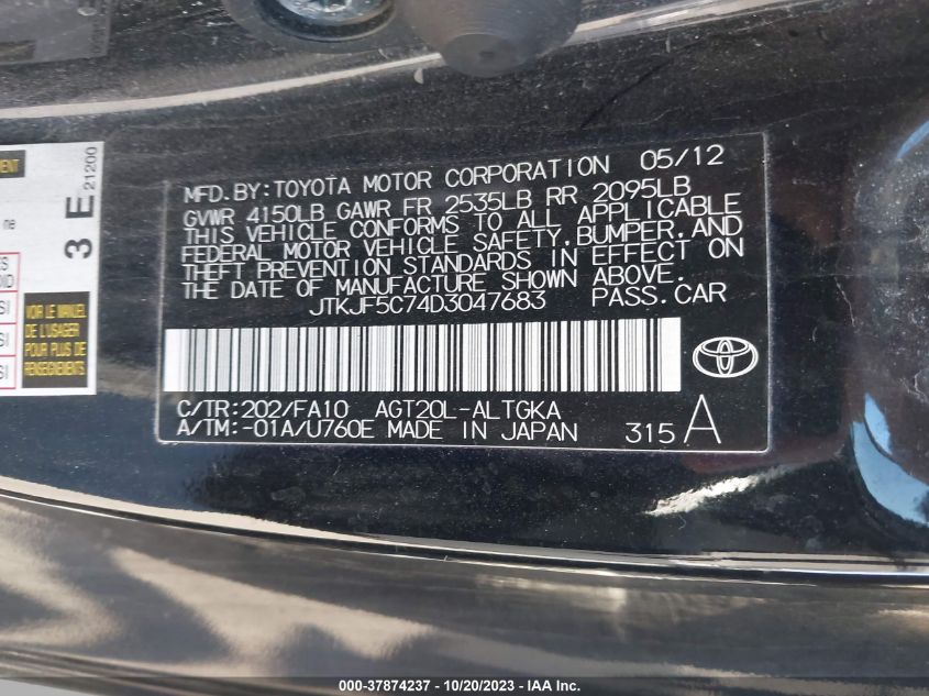 2013 TOYOTA SCION TC - JTKJF5C74D3047683