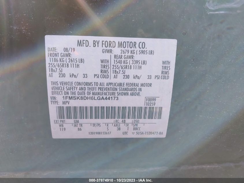 2020 FORD EXPLORER XLT - 1FMSK8DH6LGA44173