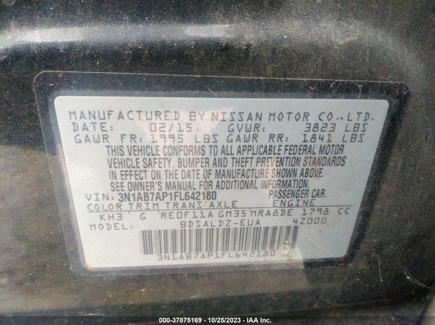 2015 NISSAN SENTRA SR/SL/S/SV/FE+ S - 3N1AB7AP1FL642180