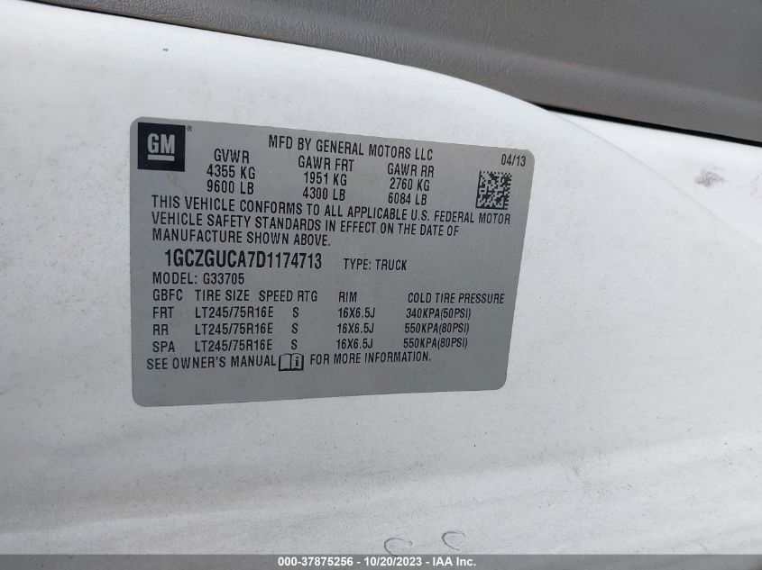 2013 CHEVROLET EXPRESS CARGO VAN 1GCZGUCA7D1174713