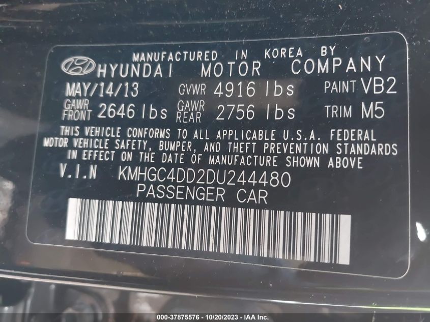 2013 HYUNDAI GENESIS 3.8L - KMHGC4DD2DU244480