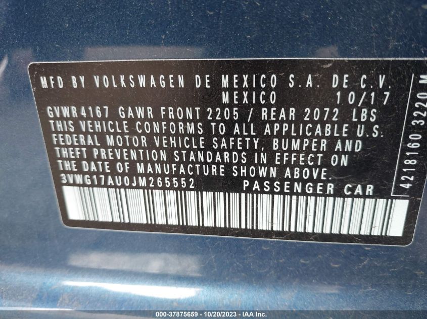 2018 VOLKSWAGEN GOLF S/SE - 3VWG17AU0JM265552