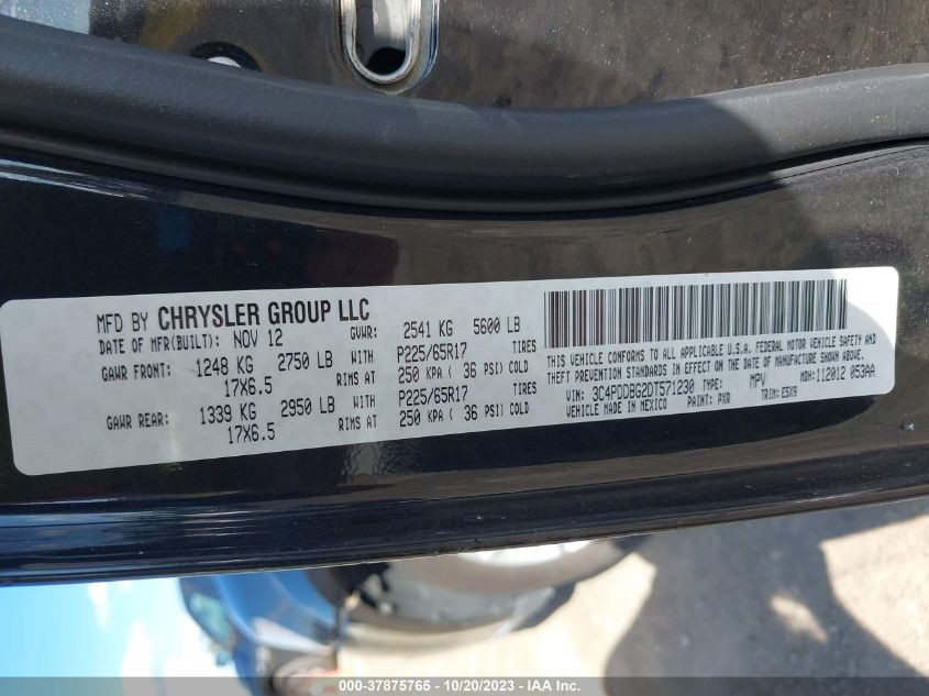 2013 DODGE JOURNEY SXT - 3C4PDDBG2DT571230