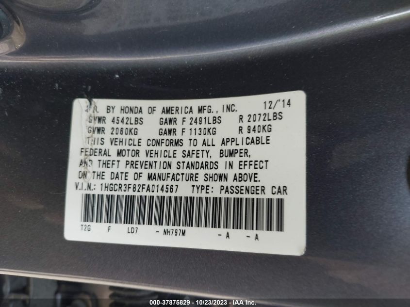 2015 HONDA ACCORD EX-L V-6 - 1HGCR3F82FA014567
