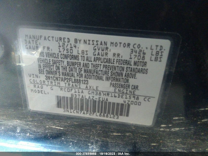 2015 NISSAN VERSA S PLUS - 3N1CN7AP2FL888123