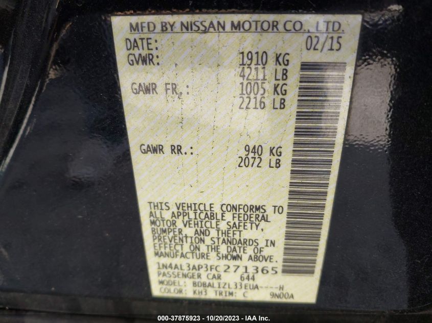 2015 NISSAN ALTIMA 2.5/S/SV/SL - 1N4AL3AP3FC271365