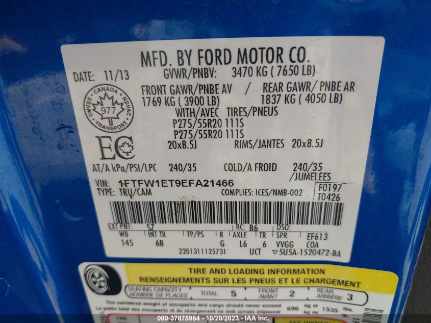 2014 FORD F-150 XL/XLT/FX4/LARIAT - 1FTFW1ET9EFA21466