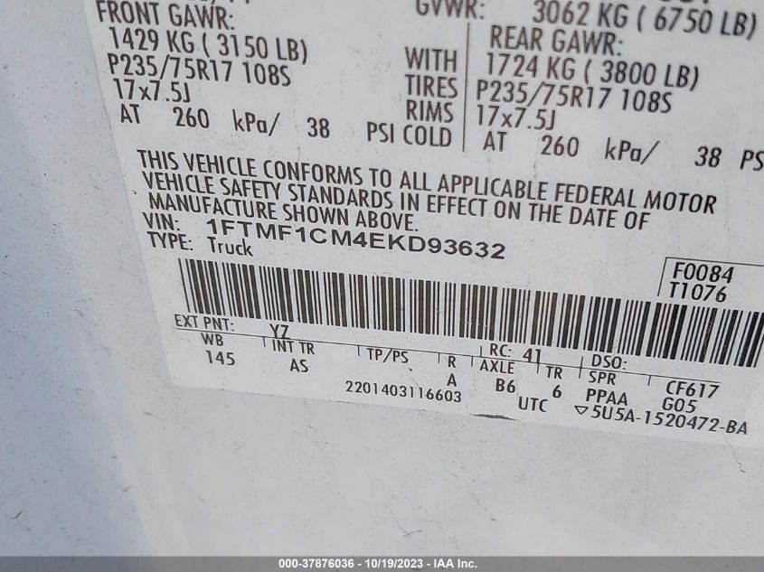 2014 FORD F-150 XL/XLT/STX - 1FTMF1CM4EKD93632