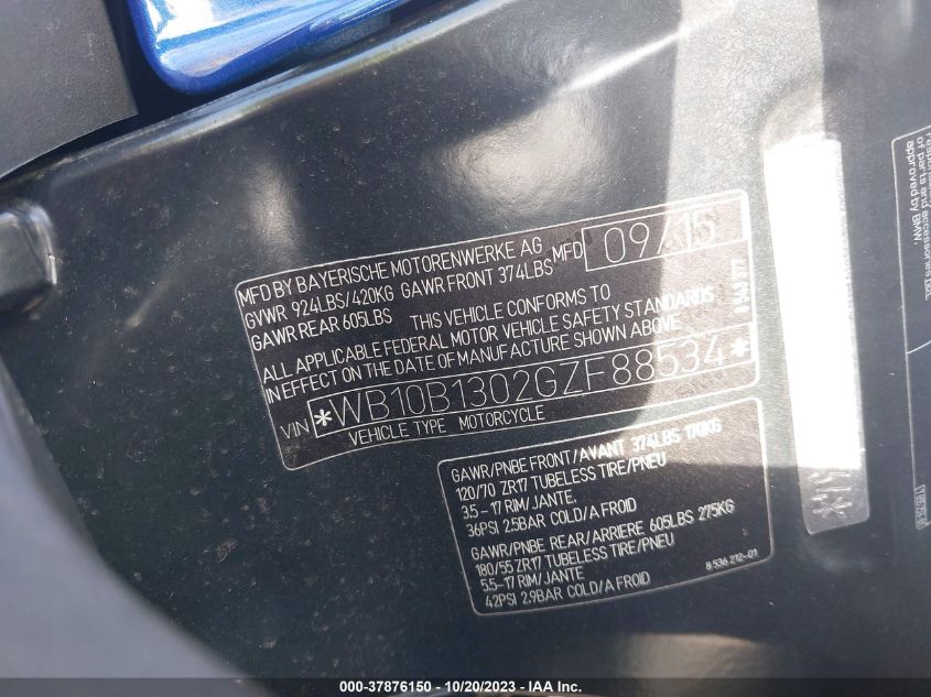 2016 BMW F800 GT WB10B1302GZF88534