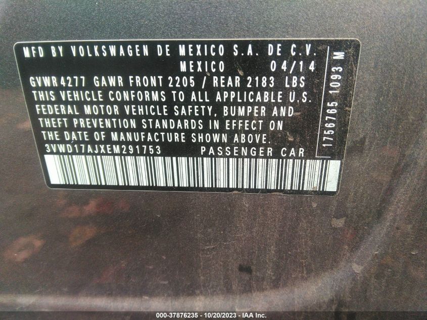 2014 VOLKSWAGEN JETTA SEDAN SE W/CONNECTIVITY 3VWD17AJXEM291753